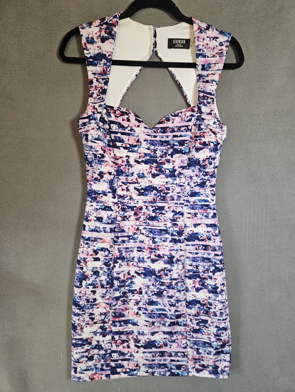 Guess Y2K Womens 6 Mini Dress Multicolor Fitted Sleeveless Scuba Club Keyhole